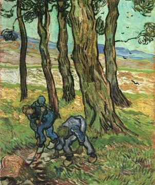 ヴィンセント・ヴァン・ゴッホ Painting - 木々の間の二人の採掘者 フィンセント・ファン・ゴッホ